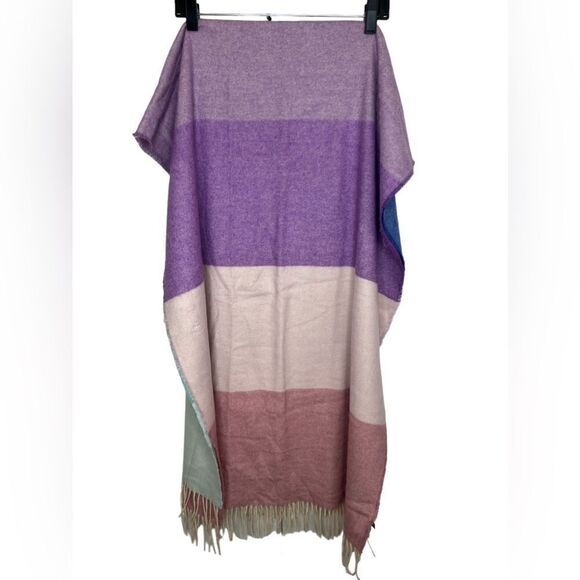 Talbots Pink/Purple/Blue Multi Colorblock Cozy Soft Oversized Wool Fringe Scarf - Picture 3 of 7